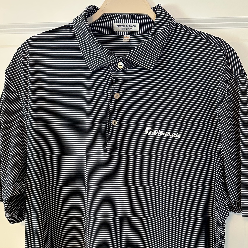 Peter Millar x TaylorMade Men's Navy Striped Polo Shirt